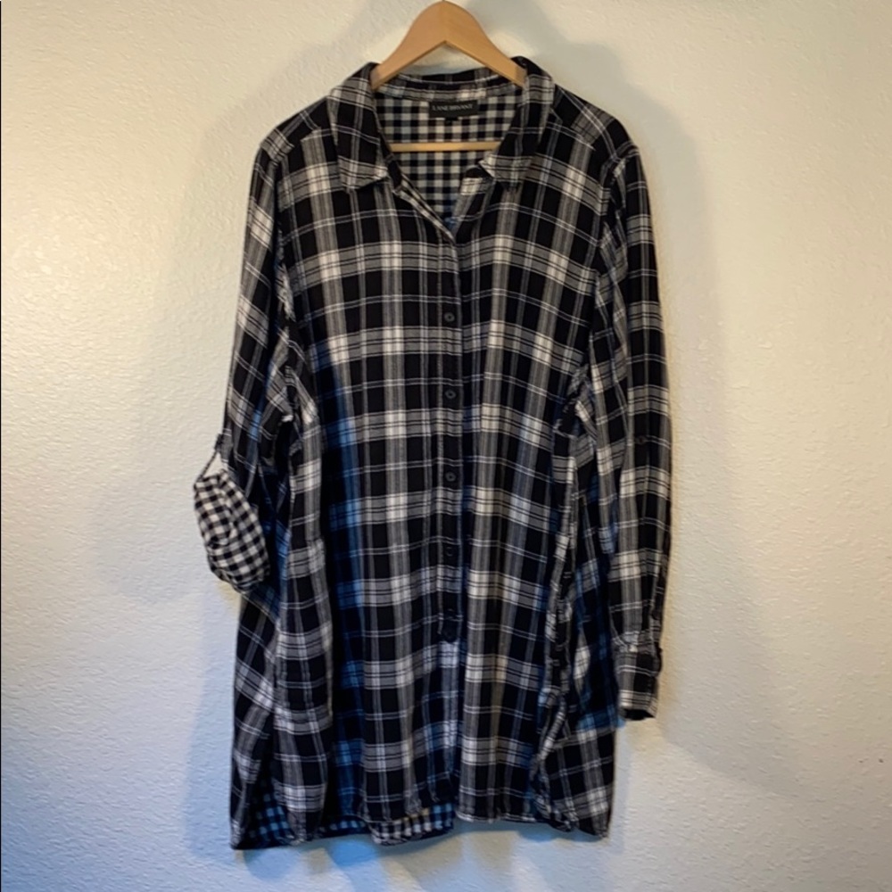 Lane Bryant Plaid Cozy Black & White Shirt